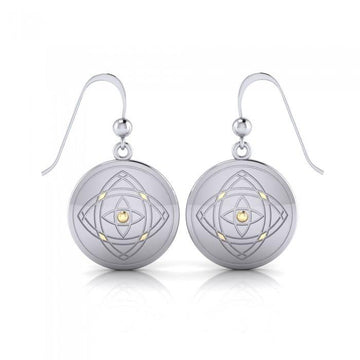 Be Focused, a life philosophy ~ Sterling Silver Jewelry Earrings Mandala with 14k gold accent MER563 - Jewelry